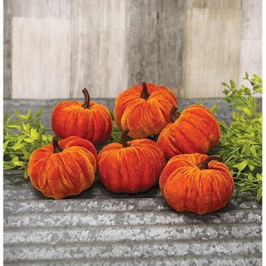 6 Set Mini Velvet Orange Pumpkins - The Fox Decor
